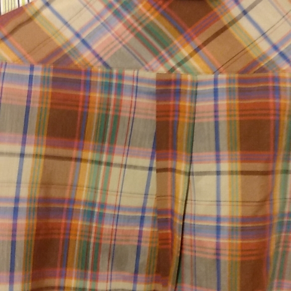 Hip 70s Vintage Sz L XL SHIP n SHORE Plaid Nehru Collar COTTON BLOUSE TOP - Picture 10 of 10